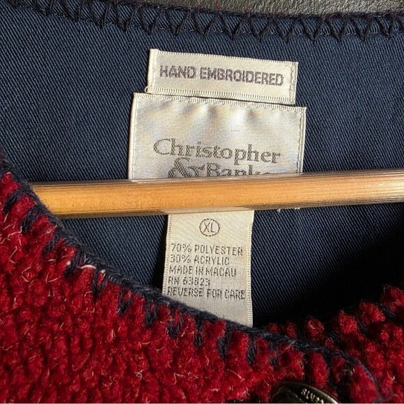 Vtg USA Flag Deep Red Thick Cardigan Sweater Button Women’s XL Hand Embroidered - Picture 7 of 13